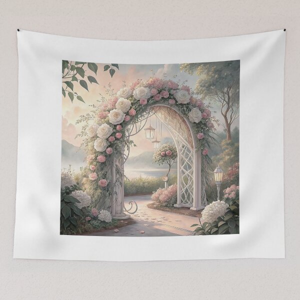 Item preview, A beautiful wedding arch decorated with white and pink flowers designed and sold by Merrylands Artshop.