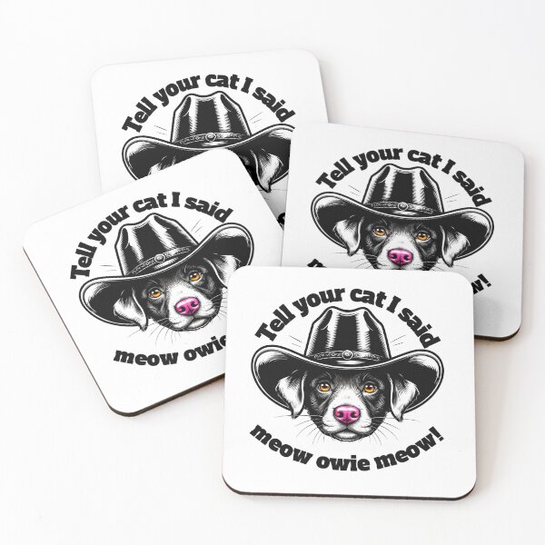 Item preview, Tell Your Cat I Said Meow Owie Meow – Funny Black Cowboy Dog Meme Art designed and sold by WHDProduction45.
