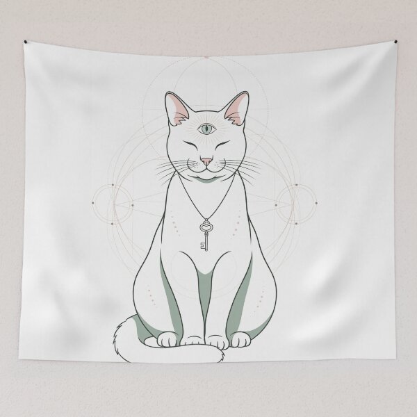 Item preview, The Keeper of the Key - Inner Portal White Cat with Key and Third Eye – Inner Portal designed and sold by 	aluzia.design.
