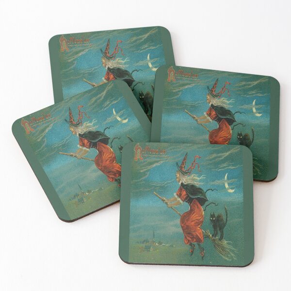 Item preview, Witch Riding A Broomstick With A Black Cat Vintage Art Vector designed and sold by taiche.