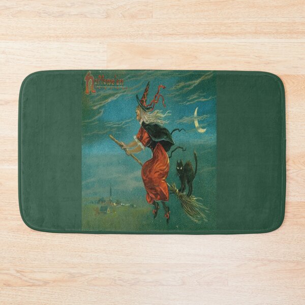 Item preview, Witch Riding A Broomstick With A Black Cat Vintage Art Vector designed and sold by taiche.