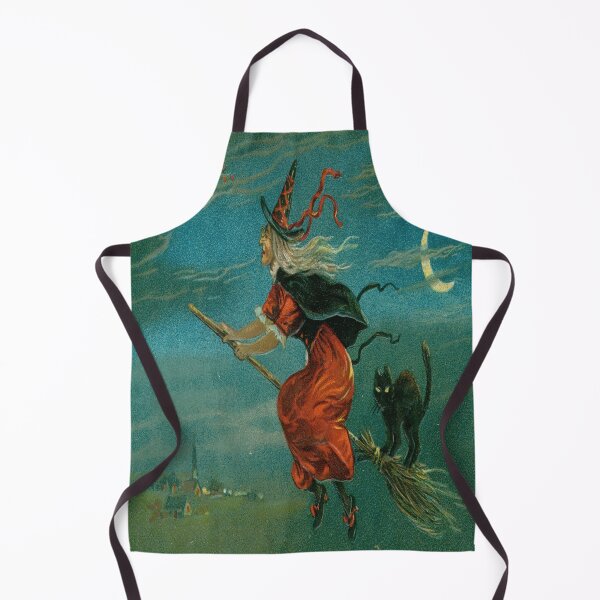 Item preview, Witch Riding A Broomstick With A Black Cat Vintage Art Vector designed and sold by taiche.