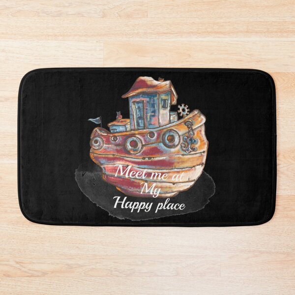Item preview, Meet me at my happy place, boat, cat cartoon designed and sold by DebbieJoyArt.