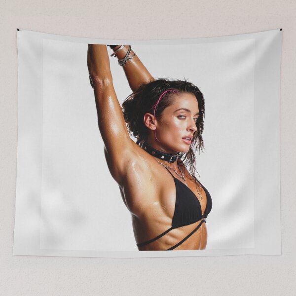 Item preview, Beautiful sexy gym woman posing with her arms up showing her armpits sweating designed and sold by Vintage Designs +.