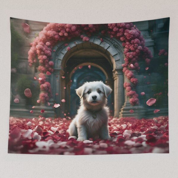 Item preview, Puppy in Petal Arch – Whimsical Fantasy designed and sold by Marcu Ioachim.