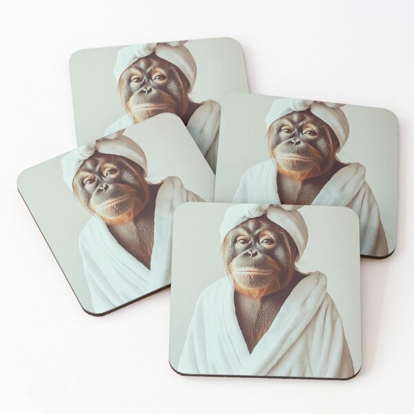 Item preview, Orangutan Ape Wearing a Bathrobe, Cute Bathroom Wall Art designed and sold by CheekyAnimalz.