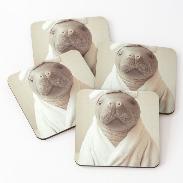 Item preview, Manatee Wearing a Bathrobe, Cute Bathroom Wall Art designed and sold by CheekyAnimalz.
