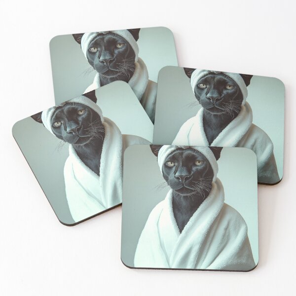 Item preview, Black Panther Wearing a Bathrobe, Cute Bathroom Wall Art designed and sold by CheekyAnimalz.