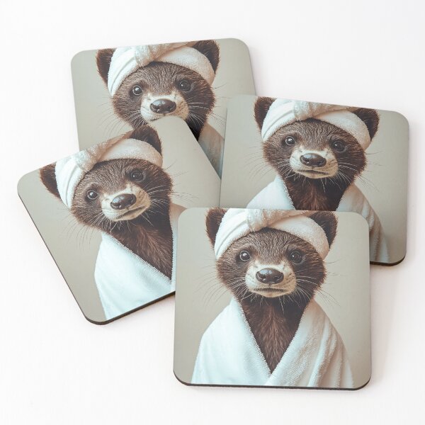 Item preview, Wolverine Wearing a Bathrobe, Cute Bathroom Wall Art designed and sold by CheekyAnimalz.