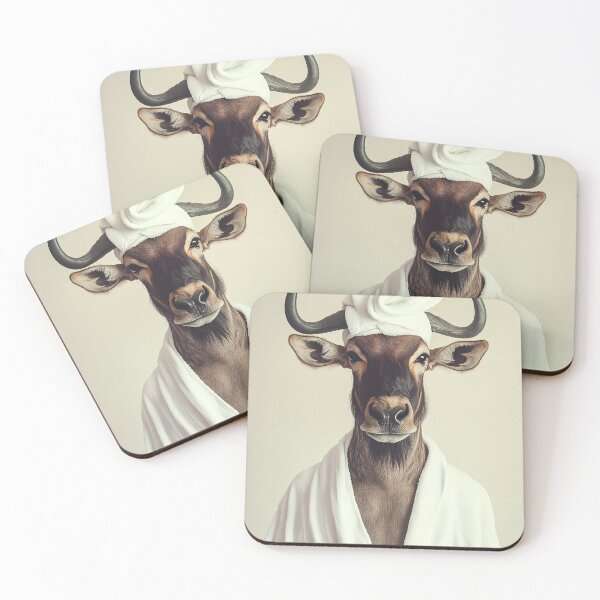 Item preview, Wildebeest Gnu Wearing a Bathrobe, Cute Bathroom Wall Art designed and sold by CheekyAnimalz.