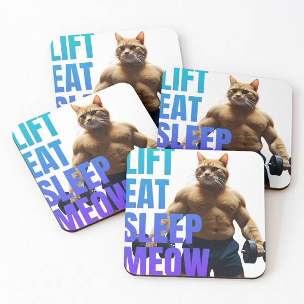 Item preview, Buff Cat Lifting Weights: "LIFT, EAT, SLEEP, MEOW" designed and sold by Skyla007.