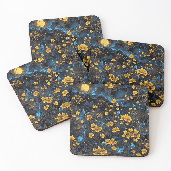 Item preview, Midnight Garden – Yellow and Blue Floral Fantasy designed and sold by livlaza.