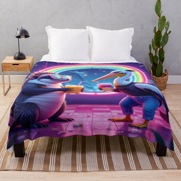 Item preview, Neon Tropics & Animal Vibes – Hedgehog & Bird in a stylish summer scene with drinks & palm trees designed and sold by FotoworldEdel.