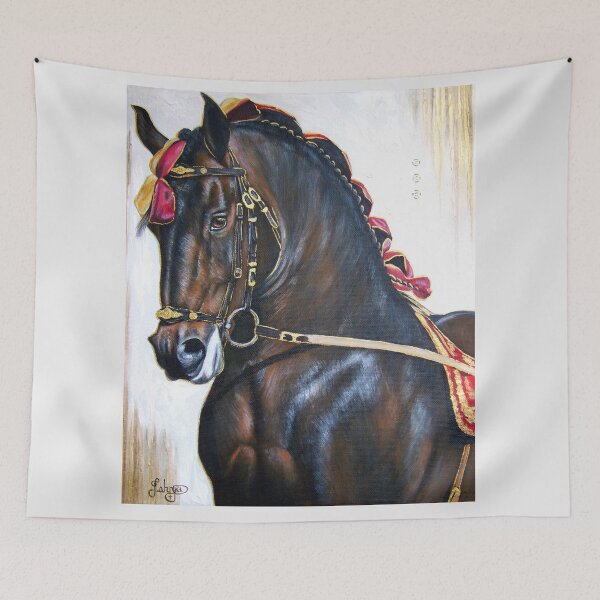 Item preview, Portuguese Horse, Bay Lusitano with ribbons acrylic painting designed and sold by Tahnja Wolter.