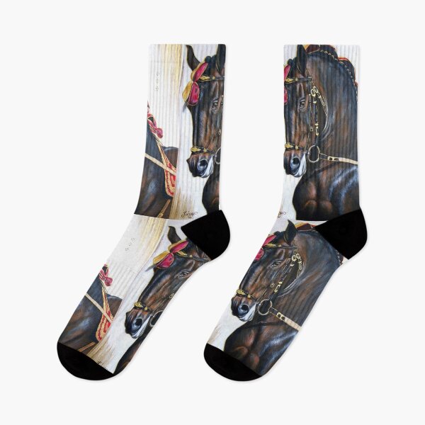 Item preview, Portuguese Horse, Bay Lusitano with ribbons acrylic painting designed and sold by Tahnja Wolter.