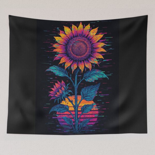 Item preview, Glitch sunflower retro sunset, vaporwave floral art designed and sold by -ouij.