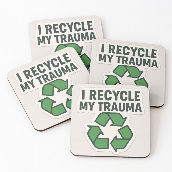 Item preview, I recycle my trauma, eco‑humor, recycle sticker design designed and sold by -ouij.