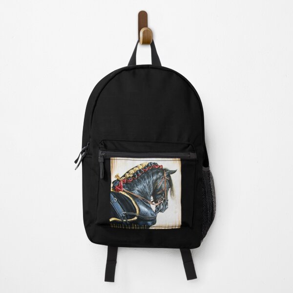 Item preview, Black Andalusian horse with ribbon braid and harness acrylic painting designed and sold by Tahnja Wolter.