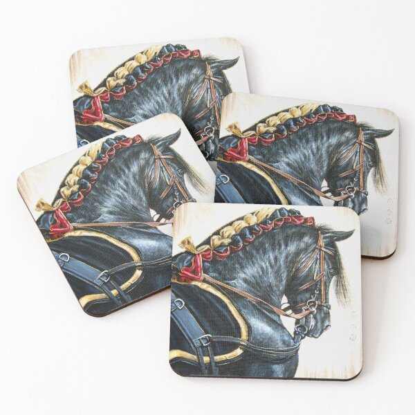 Item preview, Black Andalusian horse with ribbon braid and harness acrylic painting designed and sold by Tahnja Wolter.