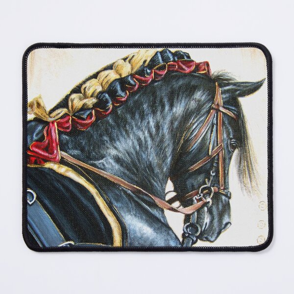Item preview, Black Andalusian horse with ribbon braid and harness acrylic painting designed and sold by Tahnja Wolter.