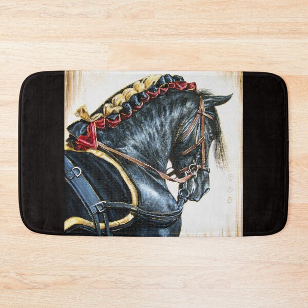 Item preview, Black Andalusian horse with ribbon braid and harness acrylic painting designed and sold by Tahnja Wolter.