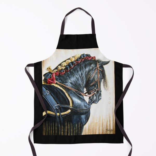 Item preview, Black Andalusian horse with ribbon braid and harness acrylic painting designed and sold by Tahnja Wolter.