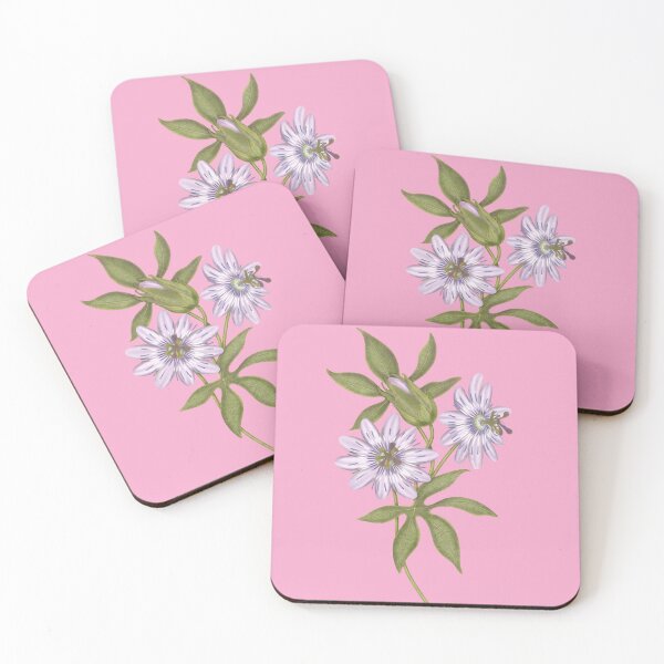 Item preview, Passiflora edulis. Cute watercolor purple flower with green leaves designed and sold by Grin Katalina Floral Patterns & Cozy Art.
