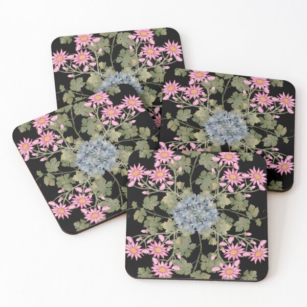 Item preview, Botanical composition with green leaves, pink and blue flowers designed and sold by Grin Katalina Floral Patterns & Cozy Art.