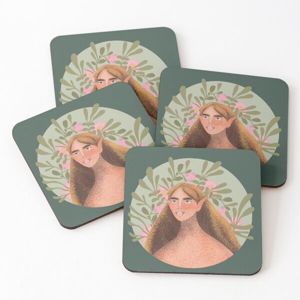 Item preview, A mysterious elven maiden surrounded by the magic of nature.  designed and sold by Grin Katalina Floral Patterns & Cozy Art.