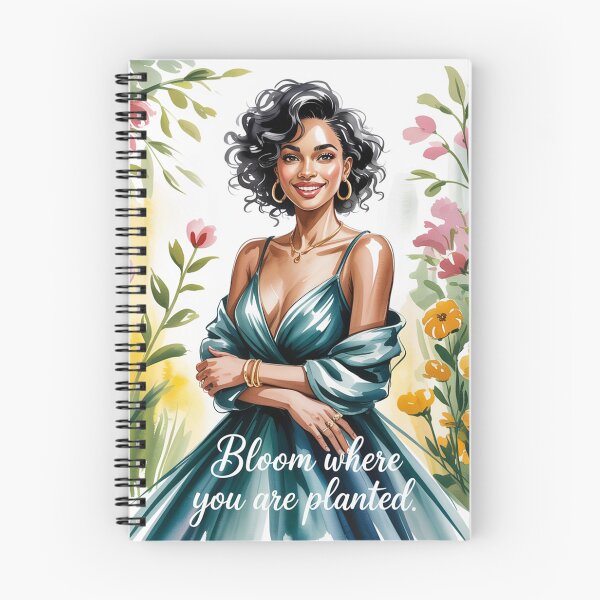 Item preview, Bloom Where You Are Planted Sticker – Confident Black Woman in Teal Dress Surrounded by Flowers, Inspirational Vinyl Decal for Journals & Laptops designed and sold by Design Den.