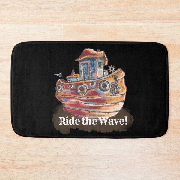 Item preview, Ride the wave, boat, cat cartoon designed and sold by DebbieJoyArt.