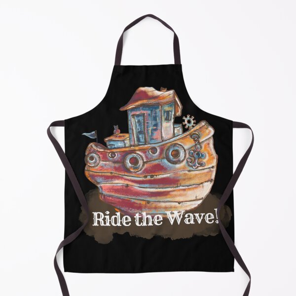 Item preview, Ride the wave, boat, cat cartoon designed and sold by DebbieJoyArt.