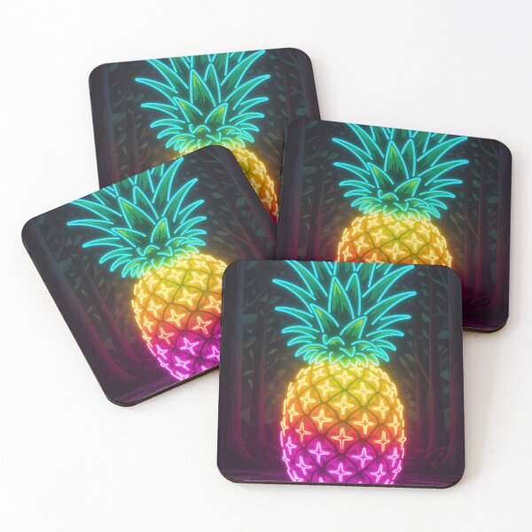 Item preview, Neon Pineapple Glow – Surreal Illuminated Art on Black designed and sold by Kelvin Hughes Design.