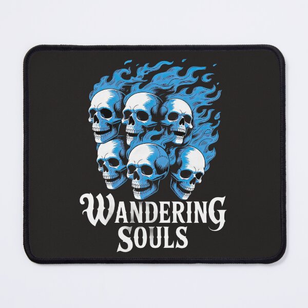 Item preview, Intense skull design with blue flames and Wandering Souls text for edgy apparel or graphic art projects designed and sold by Koolzilla.