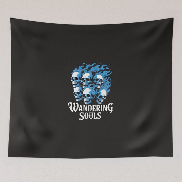 Item preview, Intense skull design with blue flames and Wandering Souls text for edgy apparel or graphic art projects designed and sold by Koolzilla.