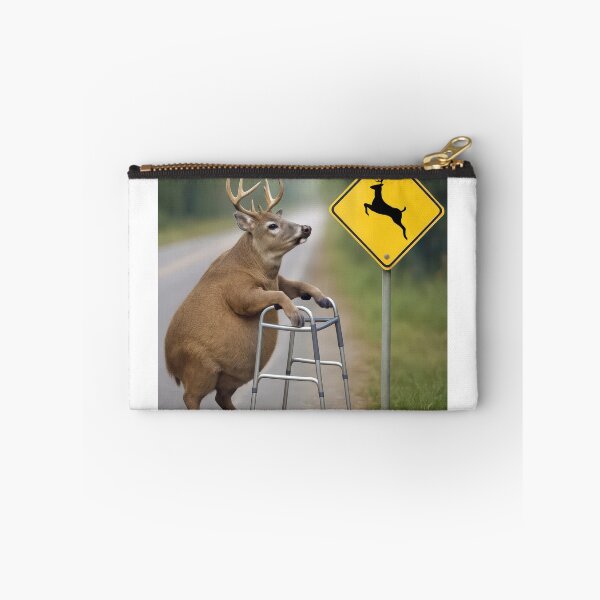Item preview, Obese Deer With a Walker By a Deer Crossing Sign designed and sold by Maria Dryfhout.