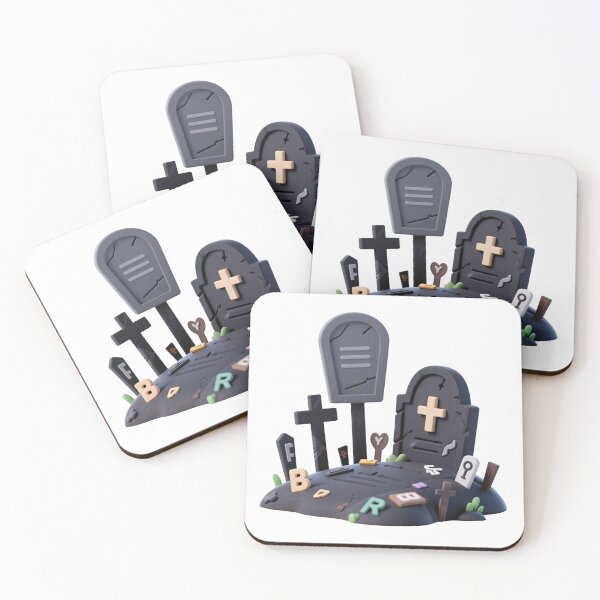 Item preview, Spooky cartoon graveyard with cracked tombstones, symbolic letters, and cross isolated on transparent background for festive Halloween design and educational graphics designed and sold by Mimoshi ⭐⭐⭐⭐⭐.