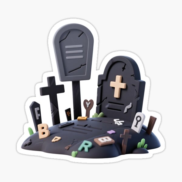Item preview, Spooky cartoon graveyard with cracked tombstones, symbolic letters, and cross isolated on transparent background for festive Halloween design and educational graphics designed and sold by Mimoshi.