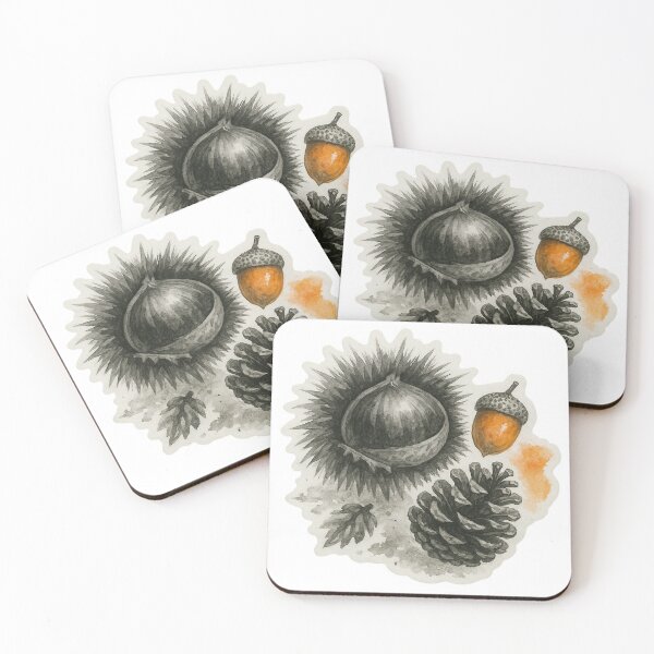Item preview, Chestnut burr and Pine cone and Acorn designed and sold by InkSumieAtelier.