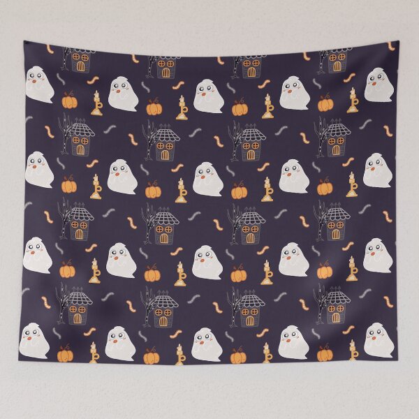 Item preview, Cute Halloween Pattern with Ghosts and Haunted Houses designed and sold by JHomStudio.