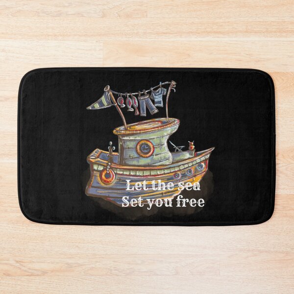 Item preview, Let the sea set you free, boat, cat cartoon designed and sold by DebbieJoyArt.