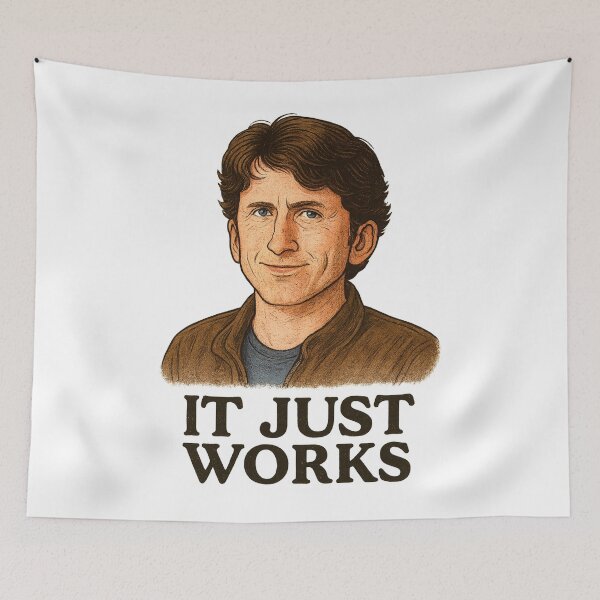 Item preview, It Just Works – Gaming Meme Caricature designed and sold by LAN-Lord.
