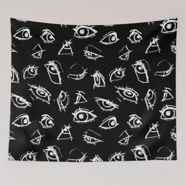 Item preview, White sketchy eyes on black background pattern designed and sold by TDK-illust.
