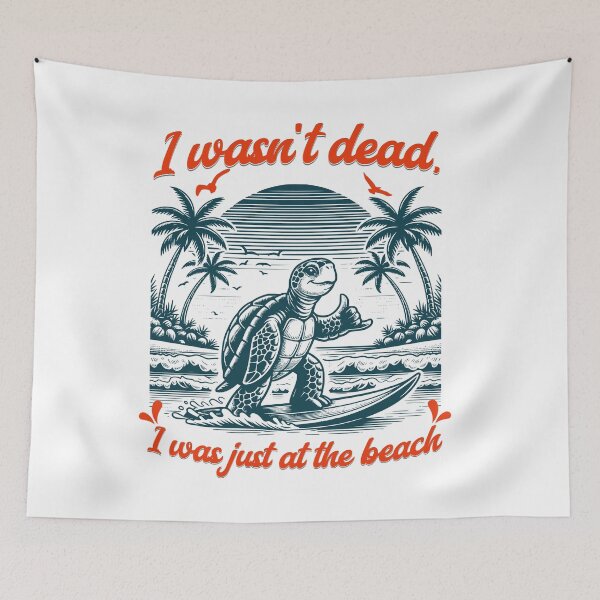 Item preview, He wasn't dead, he was just on the beach - turtle surfing on the beach designed and sold by StellarBees.
