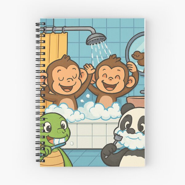 Item preview, Cartoon animals taking shower, brushing teeth, designed and sold by Chirayu1111.