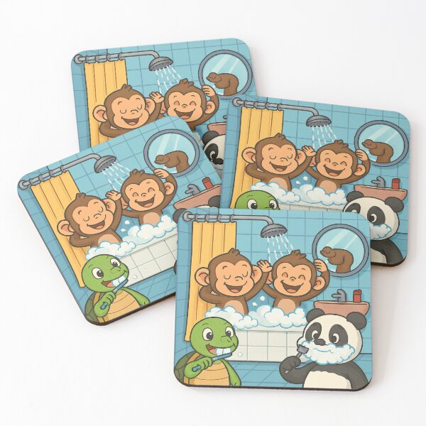 Item preview, Cartoon animals taking shower, brushing teeth, designed and sold by Chirayu1111.
