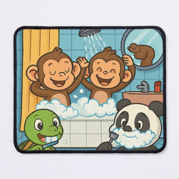 Item preview, Cartoon animals taking shower, brushing teeth, designed and sold by Chirayu1111.