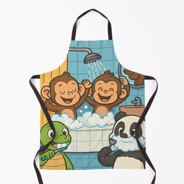 Item preview, Cartoon animals taking shower, brushing teeth, designed and sold by Chirayu1111.