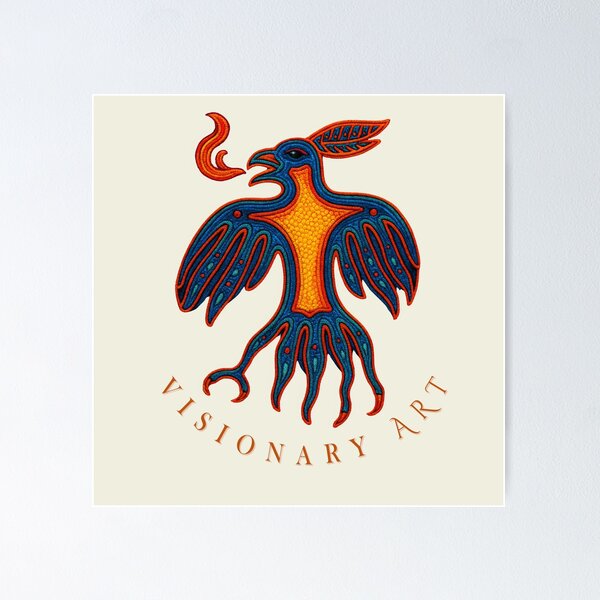 Item preview, Bird of Fire and Sacred Vision | Visionary Art | Huichol Art designed and sold by CreandoLuzPDLL.