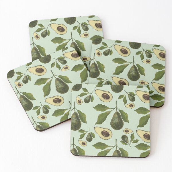 Item preview, Watercolor painted avocado with leaves on mint background designed and sold by Grin Katalina Floral Patterns & Cozy Art.